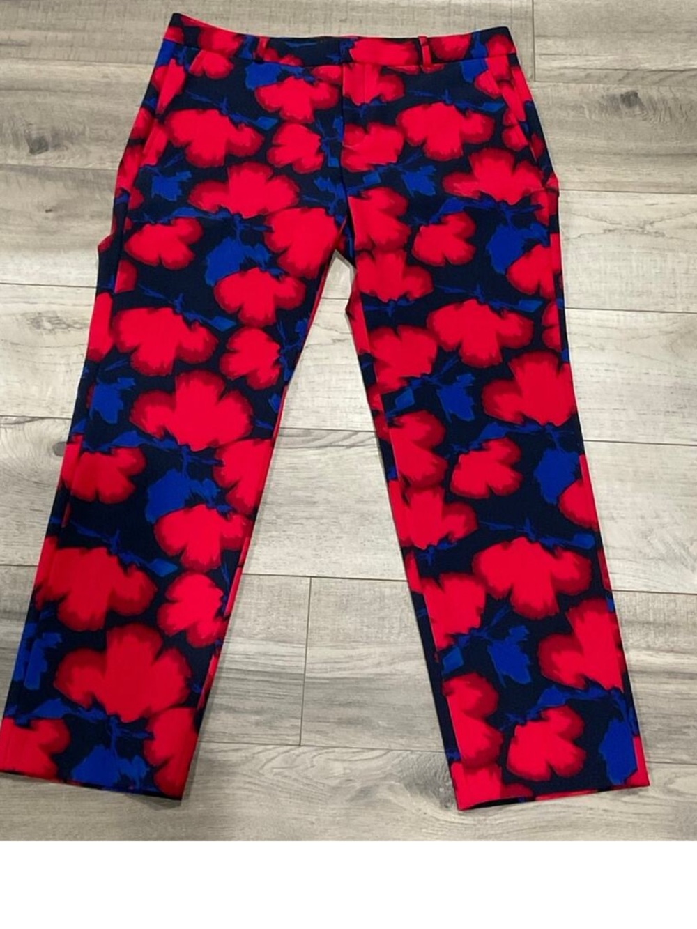 Banana Republic Red and Blue Floral-Print Stretch Dress Pants